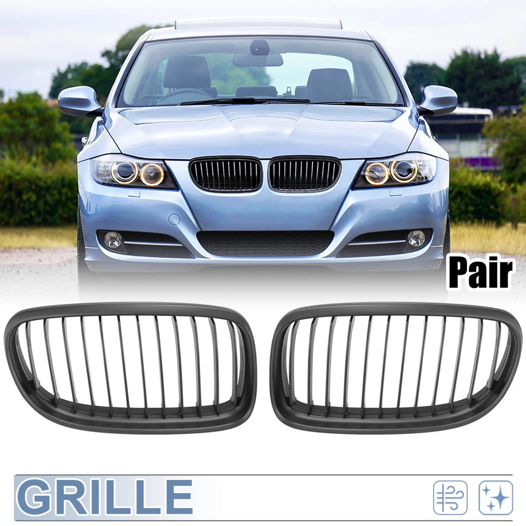 Front Grille Matte Black Hood Kidney Grill for BMW E90 E91 4-Door (2009–2011)