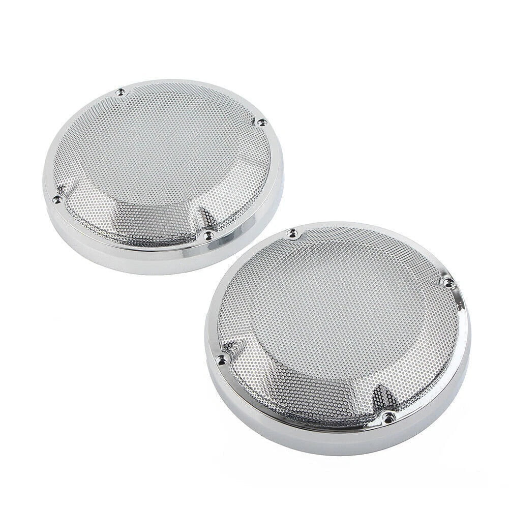 2X Chrome Saddlebag Lid Speaker Grill Covers for Harley Touring (1983–2020)