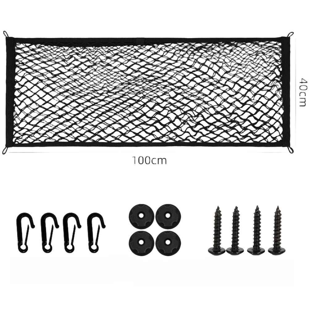 Space Saving Car Trunk Organizer Double Layer Elastic Mesh Cargo Net 110x40cm