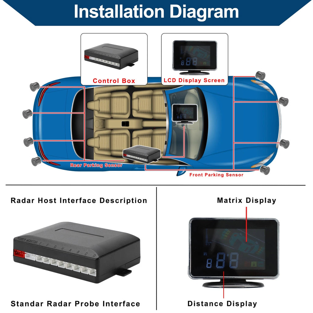 8 Parking Sensors for Car Auto Reverse Backup Radar System