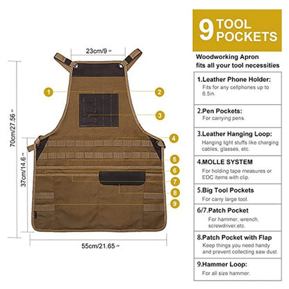Multi-pocket Heavy-duty Apron for Workshops - Adjustable Straps