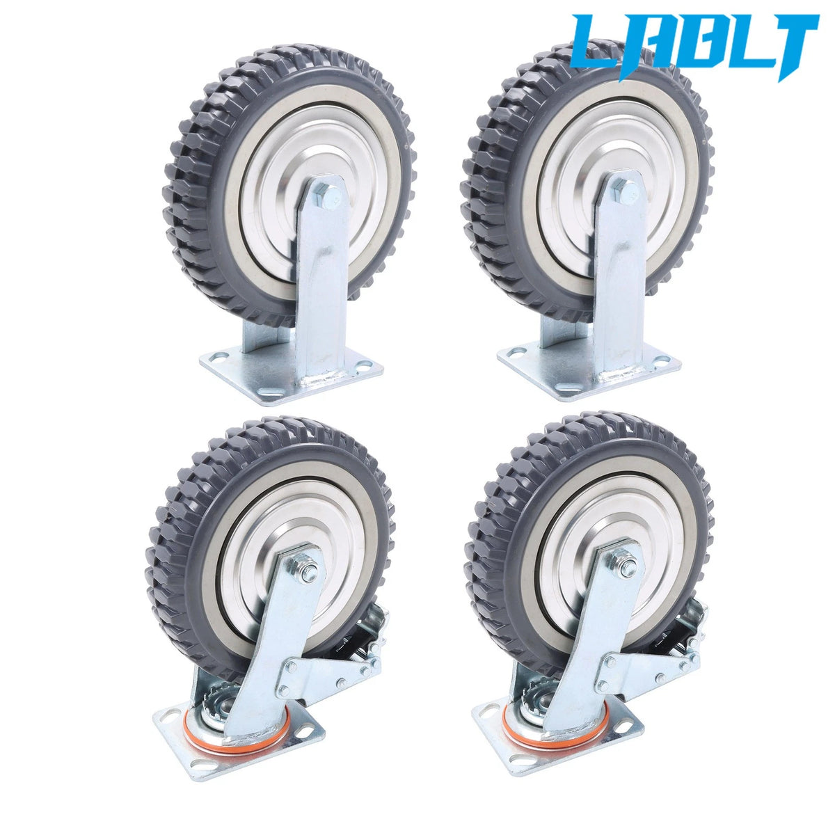 Set of 4 Heavy Duty 8" Solid Caster Wheels (2 Swivel & 2 Fixed)