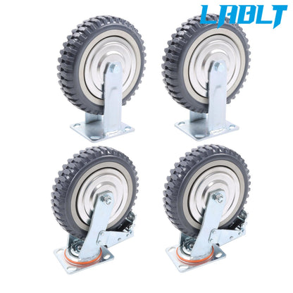 Set of 4 Heavy Duty 8" Solid Caster Wheels (2 Swivel & 2 Fixed)