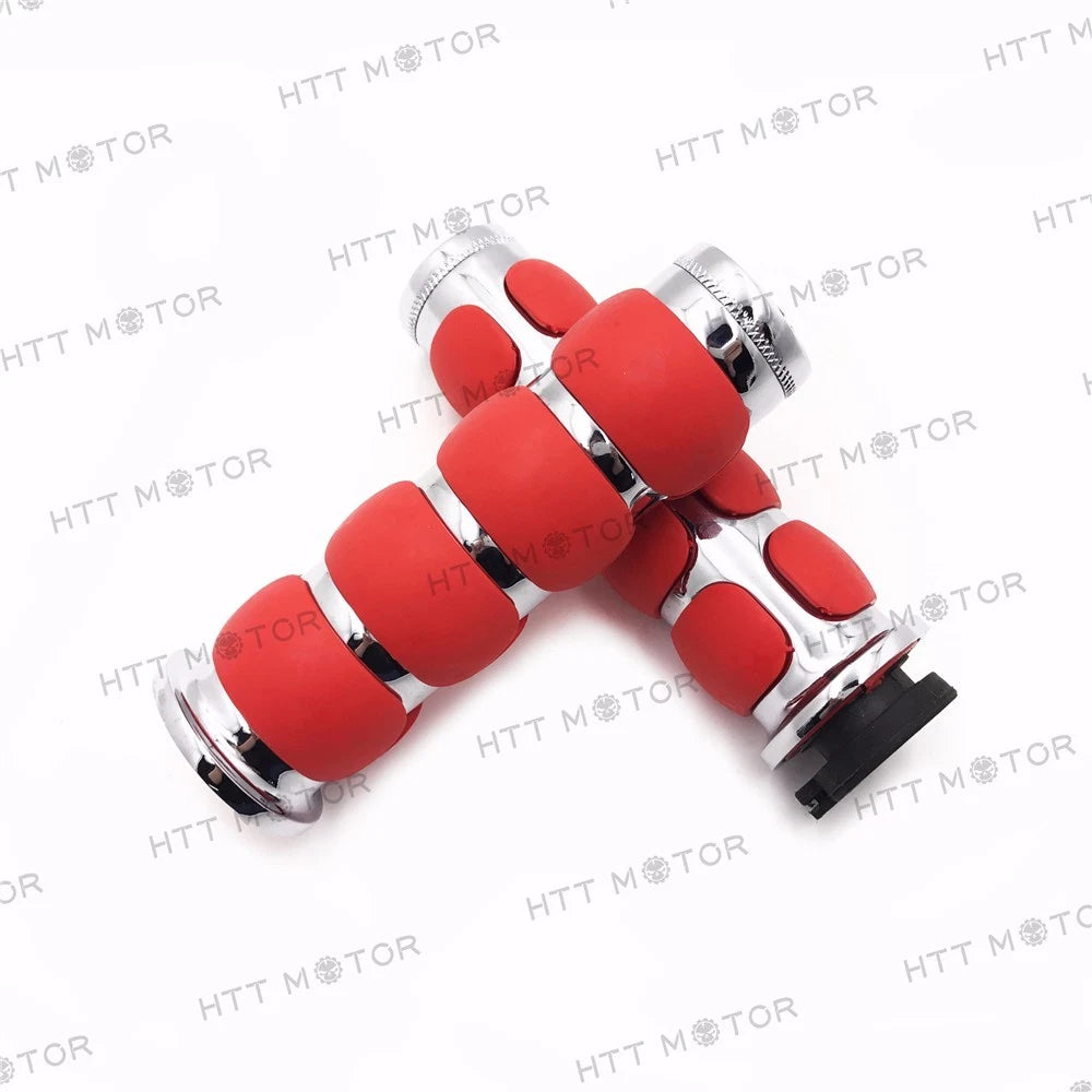 7/8" Chrome Red Motorcycle Flat Handlebar Grip & Throttle Tube for