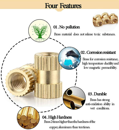 600Pcs Brass Threaded Insert Nuts Assortment Kit for Automotive (AU)