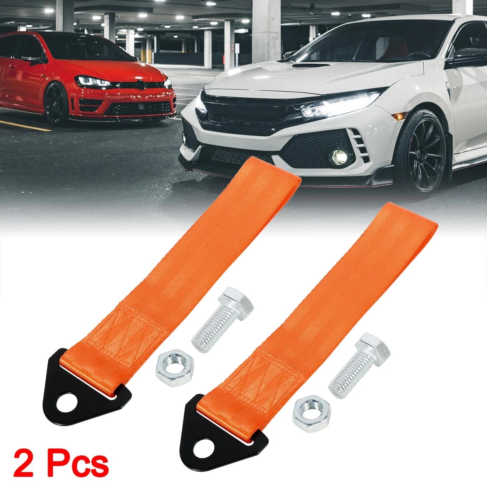 Universal Tow Towing Hook Strap 2 Pack Orange for Car Bumper Trailer (Universal)