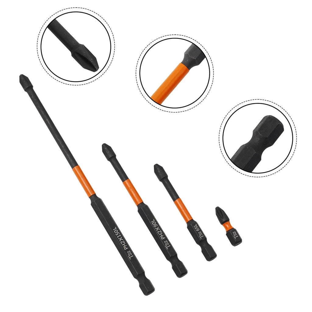Set of 4 PH2 Magnetic Screwdriver Bits for (25-150mm)