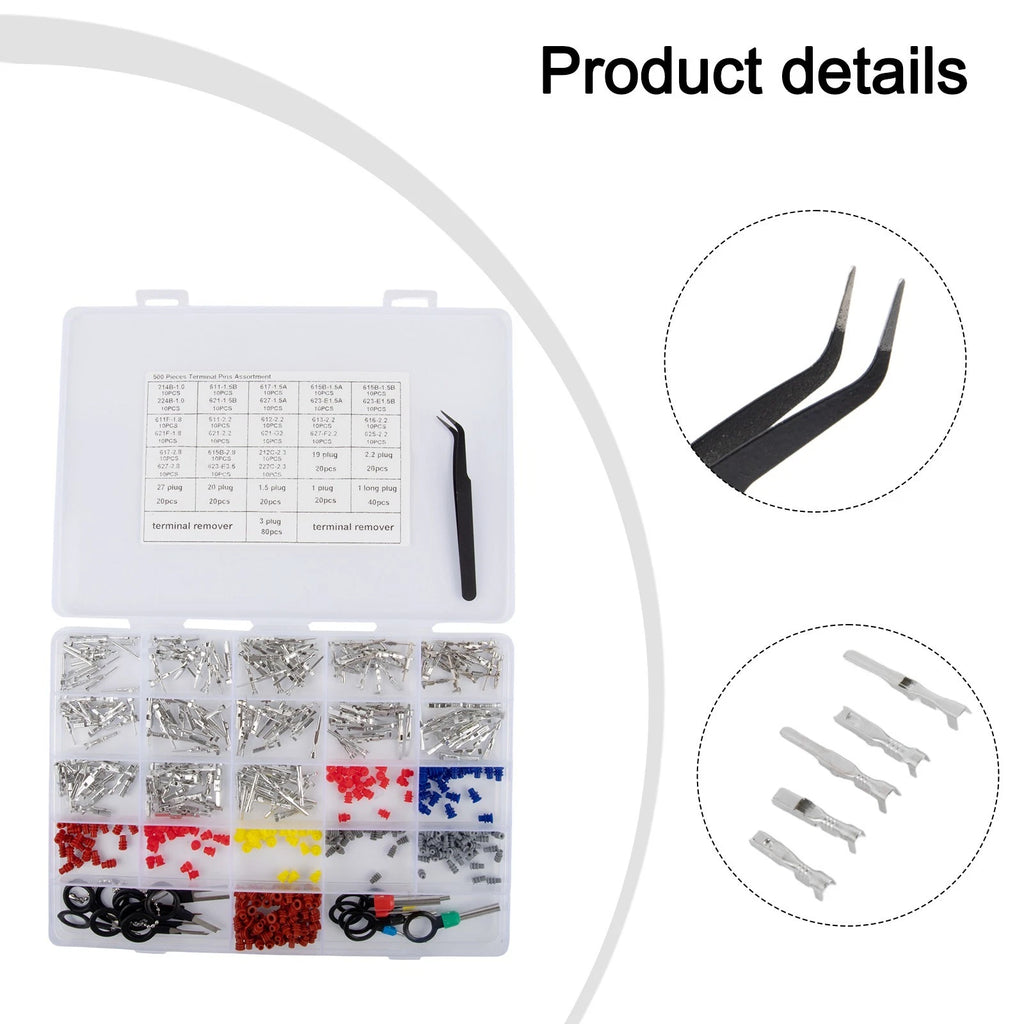 500 Piece Connector Pin Assortment with Easy Removal Features