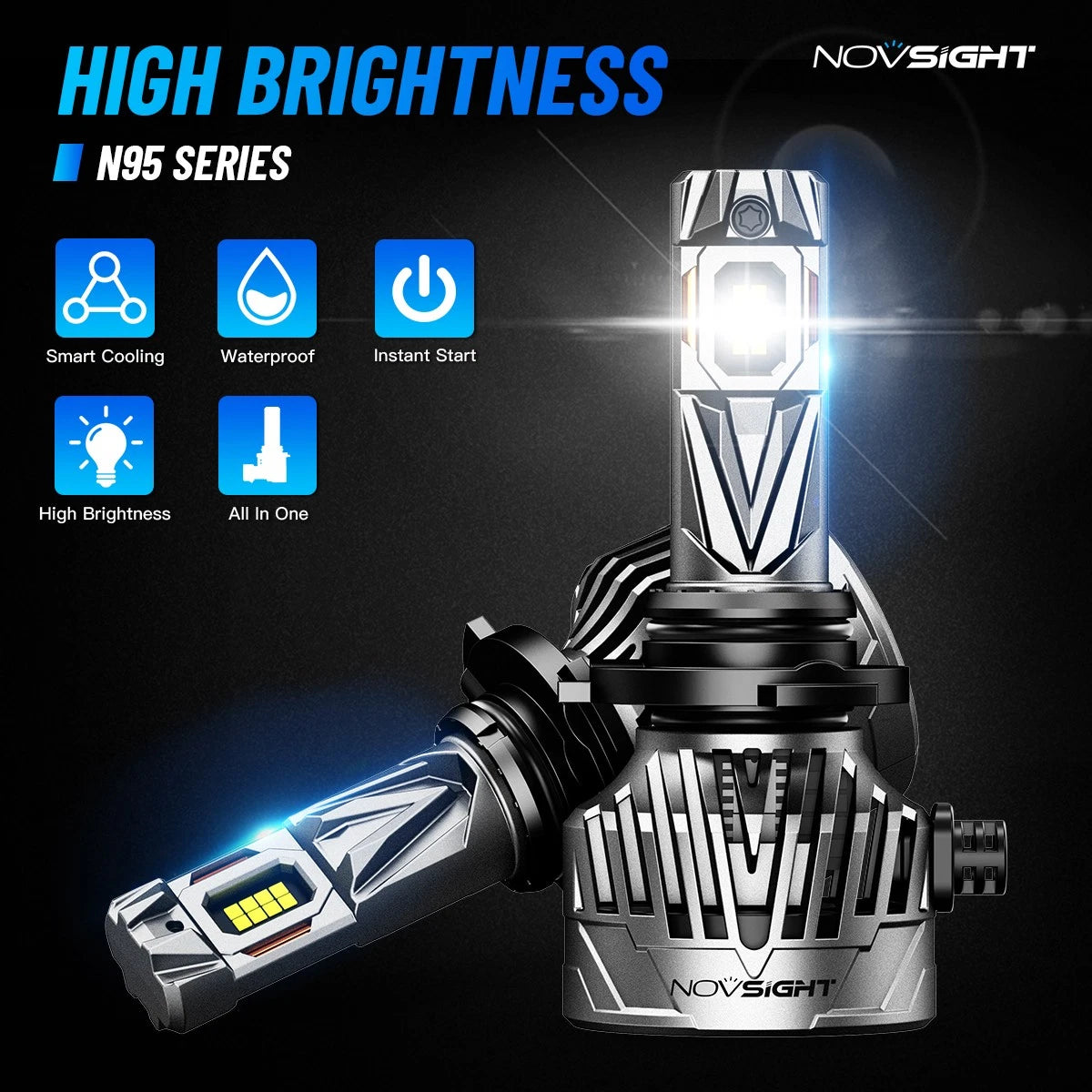 4X NOVSIGHT 9005 9006 LED Headlight Bulbs for High Low Beam (6500K)