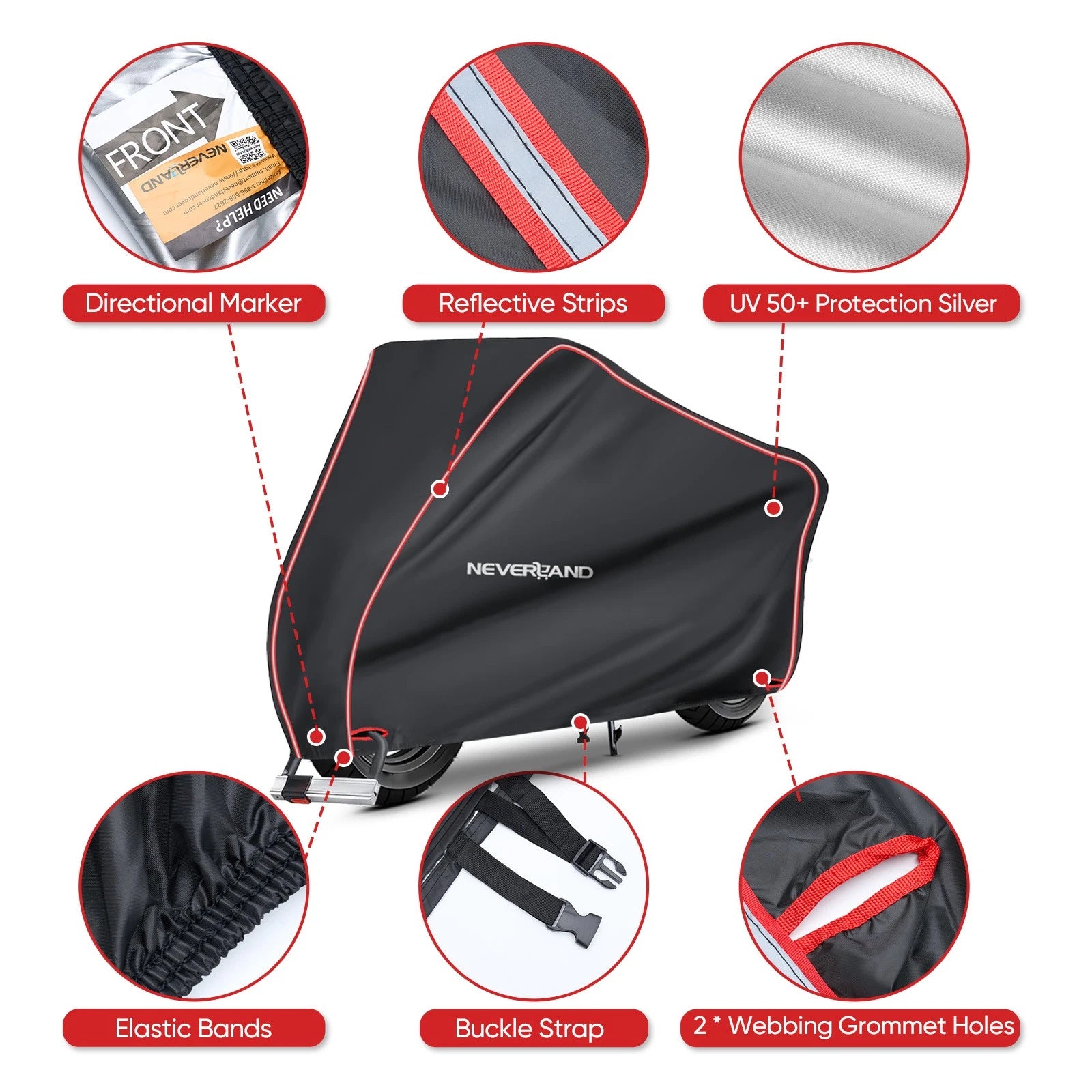 Motorcycle Cover Waterproof with Reflective Strip for Large Size Models