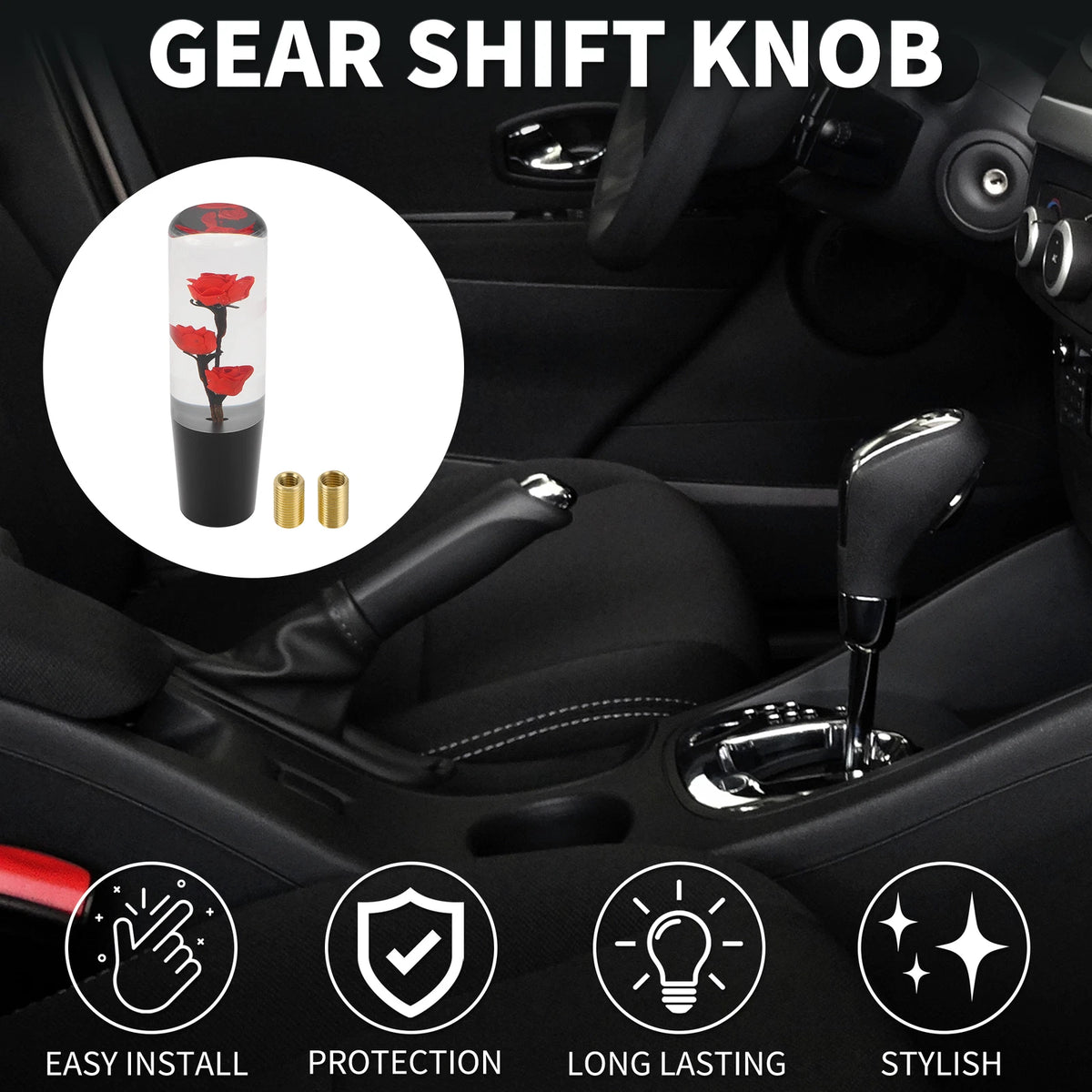 Set of 1 Gear Shift Knob with 2 Adapters for Universal Fit (15cm, Red)