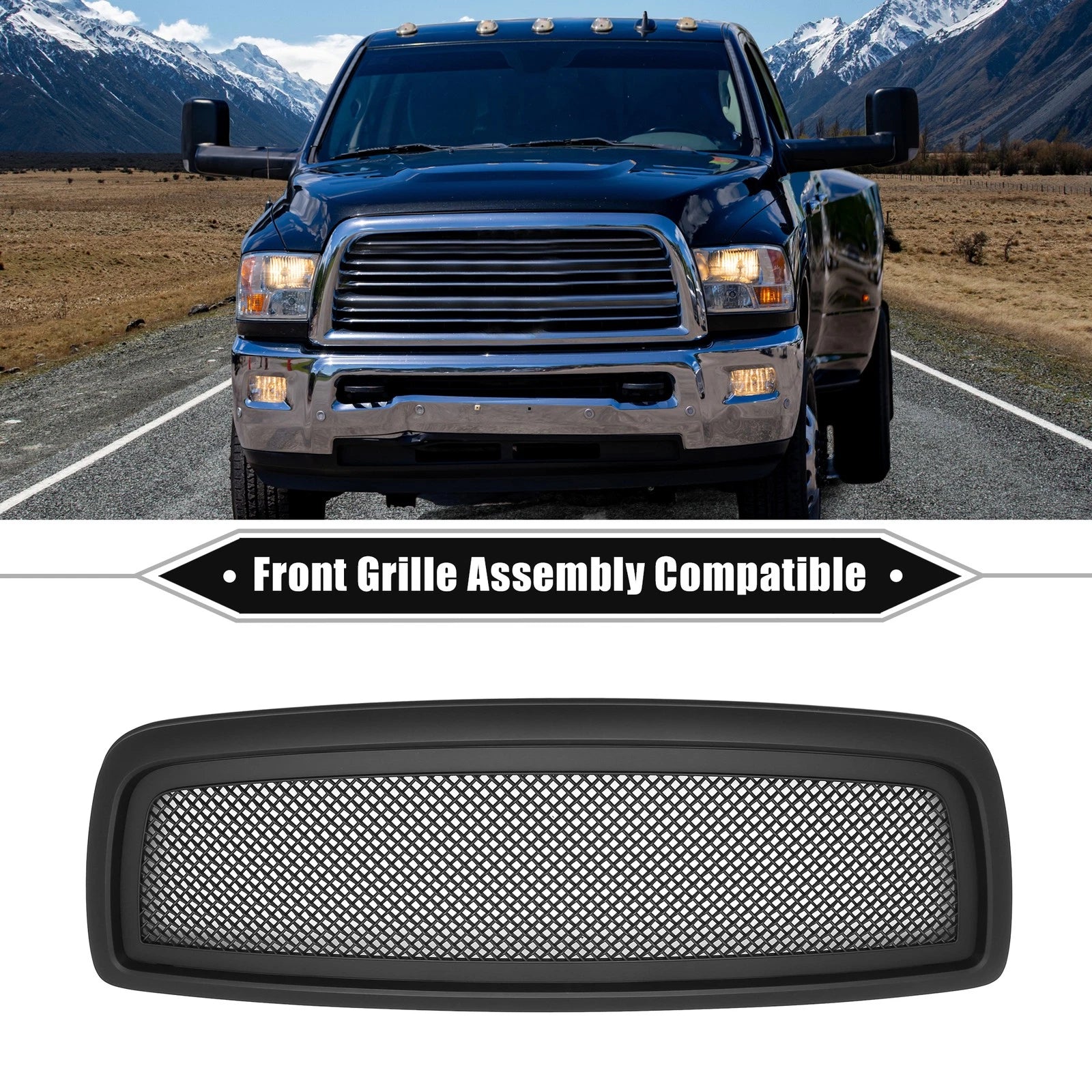 Front Grille Assembly Replacement for Dodge Ram 1500 (2009–2010) Matte Black