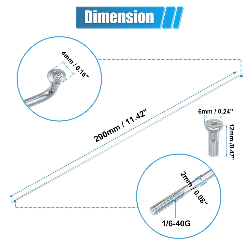 Bicycle Spokes J Bend 290mm Galvanized 12 Pack for 11mm Wheel Nipple Kit