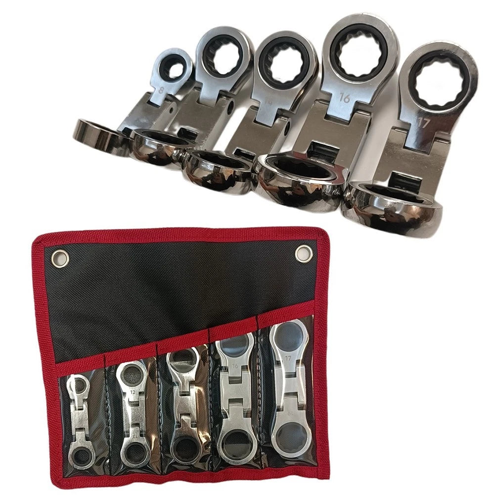 5pc Chrome Vanadium Steel Ratcheting Wrench Set 12 Point for Automotive