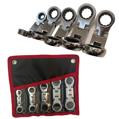 5pc Chrome Vanadium Steel Ratcheting Wrench Set 12 Point for Automotive