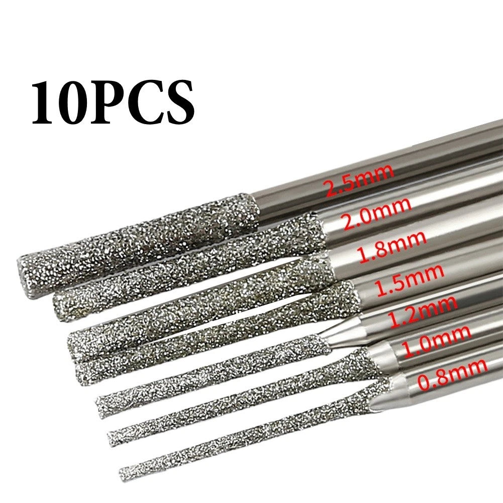 10PCS Glass Drill Bits 0.8-2.5mm with 2.35mm Shank for Jewelry Crafts