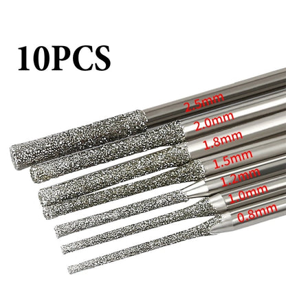 10PCS Glass Drill Bits 0.8-2.5mm with 2.35mm Shank for Jewelry Crafts