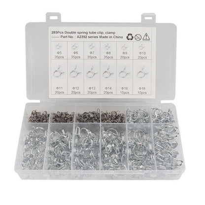 285PCS Stainless Double Wire Fuel Line Hose Tube Clamp Spring Clips