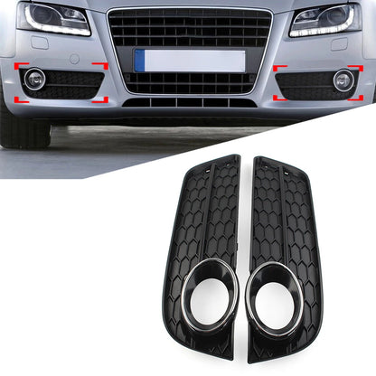2X Front Bumper Fog Light Grille Cover with Chrome Ring for Audi A5 (2008–2011)