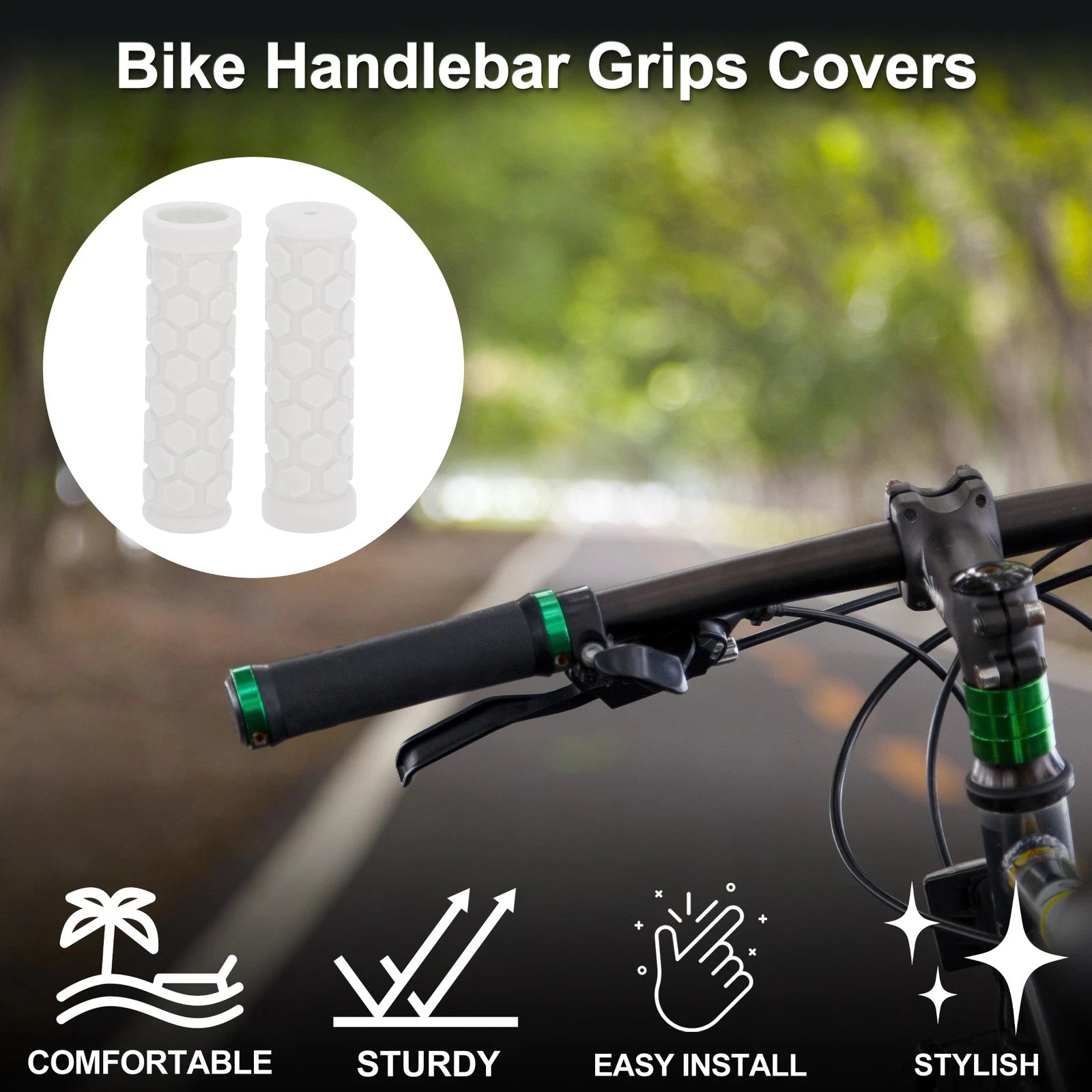 Handlebar Grips 102mm Replacement Lightweight MTB End Covers for Bike White (1 Pair)
