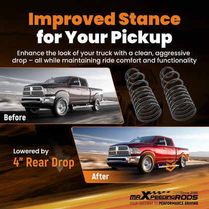 4" Coil Lowering Springs for Dodge Ram Standard Cab V8 (2009–2018) 2WD/4WD
