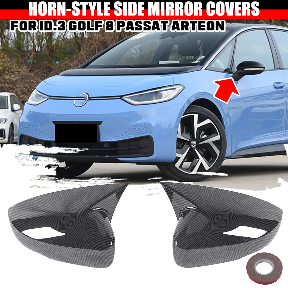 Set of 2 Carbon Look Side Wing Mirror Cap Covers for Golf 8 (2021–2024), Arteon 3H (2017–2024)