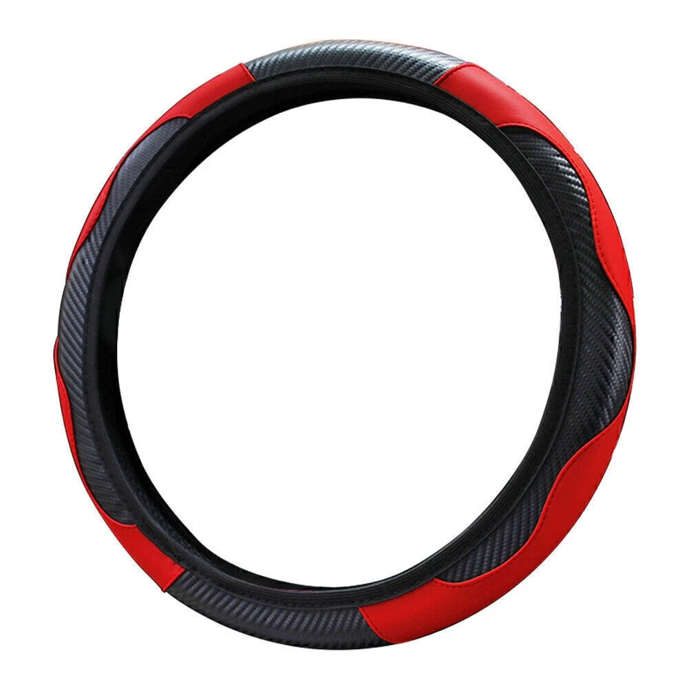 1 Pcs Black Red Universal Microfiber Leather Car SUV Steering Wheel Cover 15"