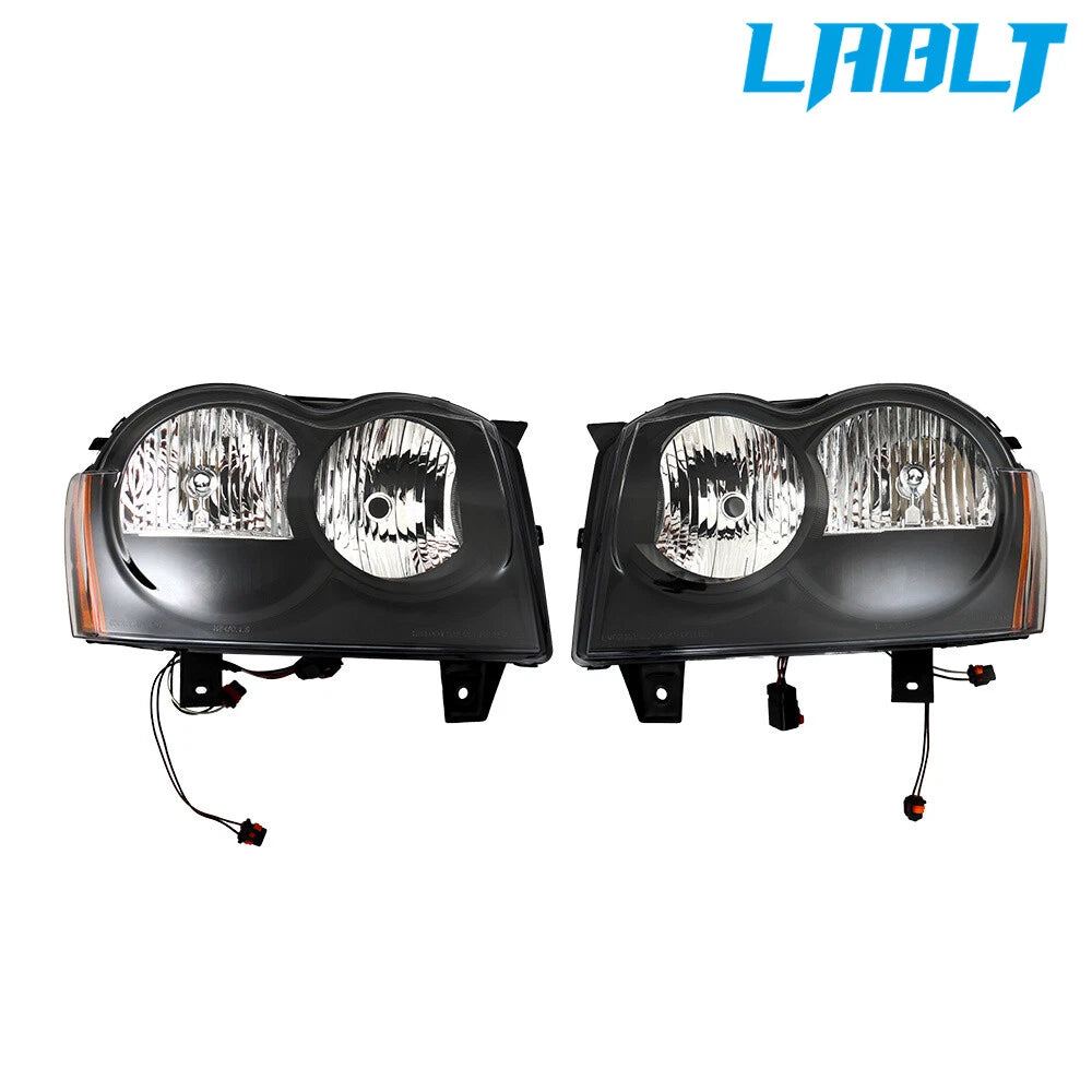Set of 2 Halogen Headlights Black for Jeep Grand Cherokee (2005–2007)