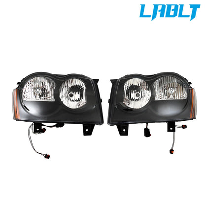 Set of 2 Halogen Headlights Black for Jeep Grand Cherokee (2005–2007)