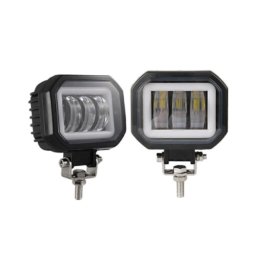 2X 4-Inch Square LED Work Light Bar for Motorcycle (12V–24V)
