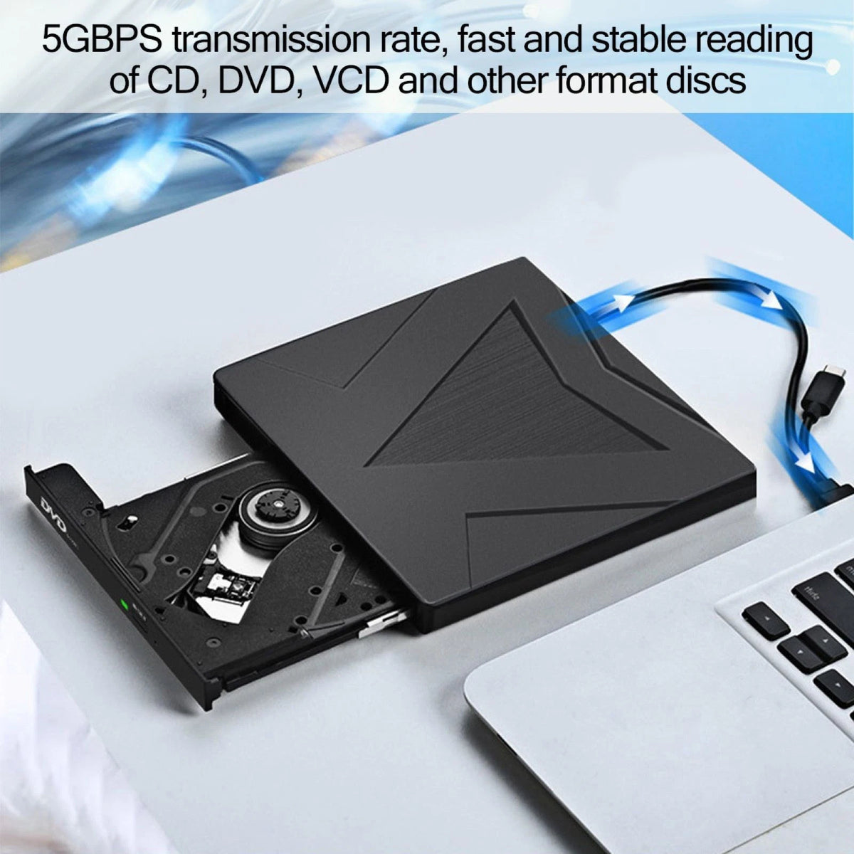 External DVD Drive for CD/DVD/VCD Formats (USB-C & USB-A)
