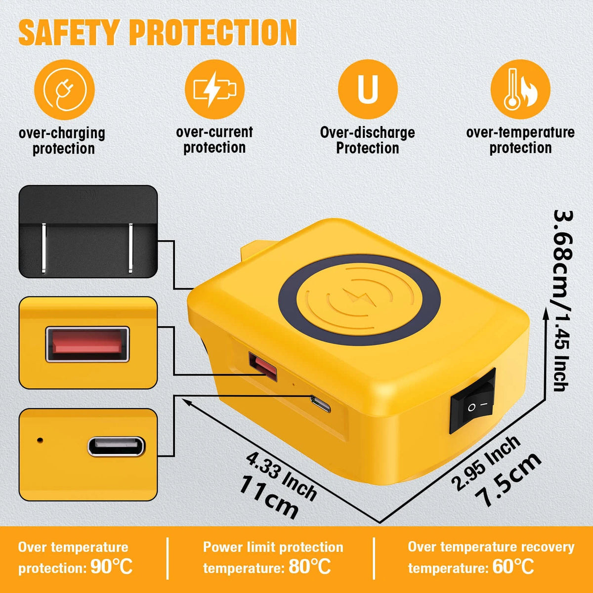 Wireless Charger Adapter for Dewalt 20V Batteries (Universal)