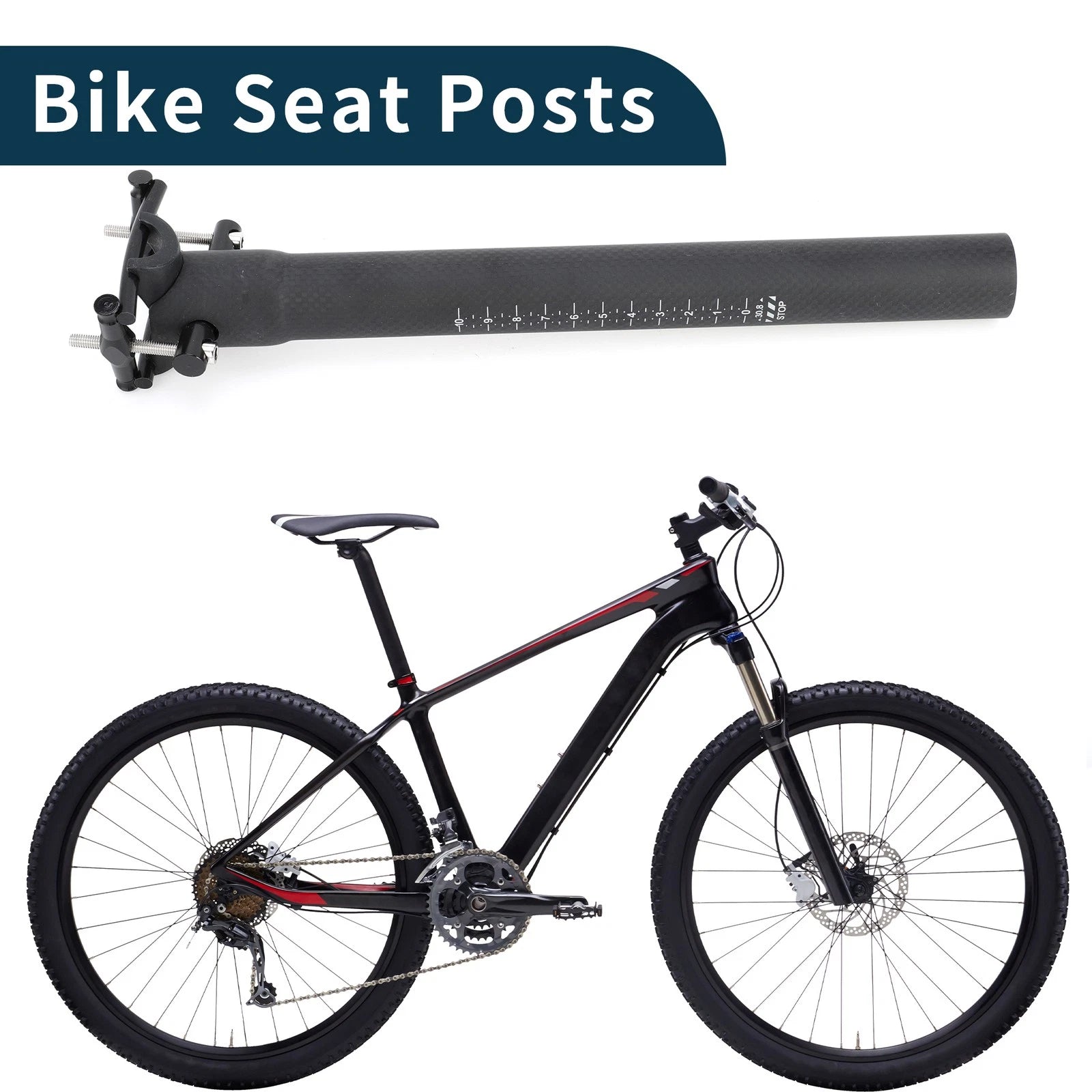 Seat Post 30.8mmx300mm Replacement for Bike Bicycle Saddle Carbon Fiber