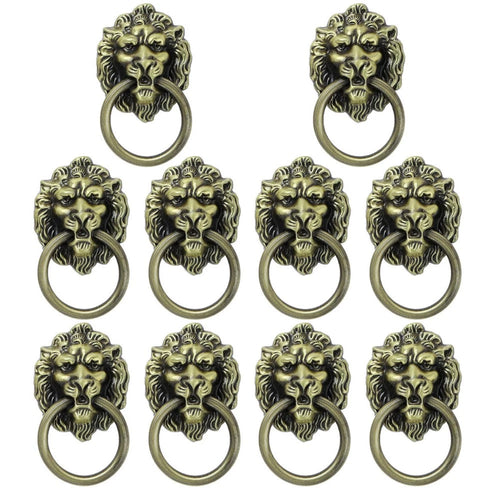 10Pcs Vintage Lion Head Door Pull Handle Ring Cabinet Knobs