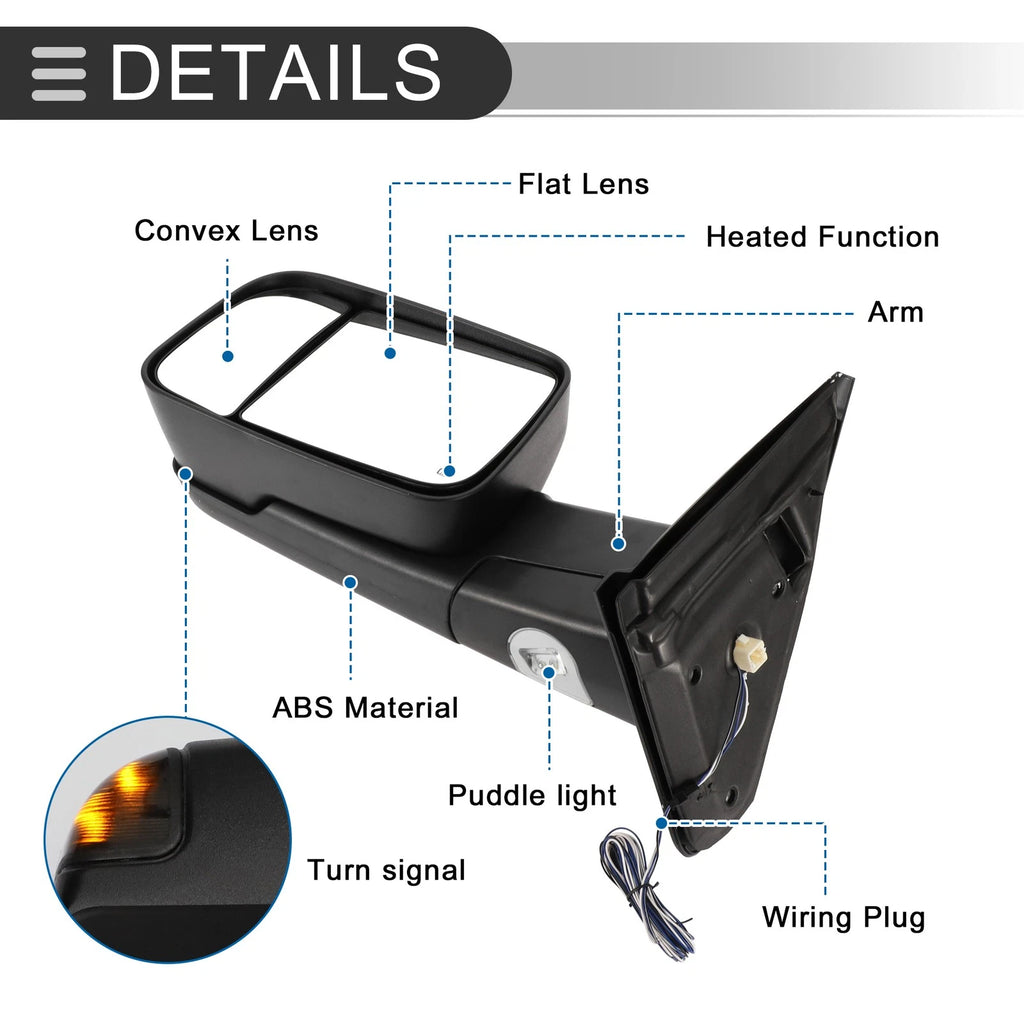 Tow Mirrors for Dodge Ram 2500 3500 2003–2009 with Puddle Lamp Black