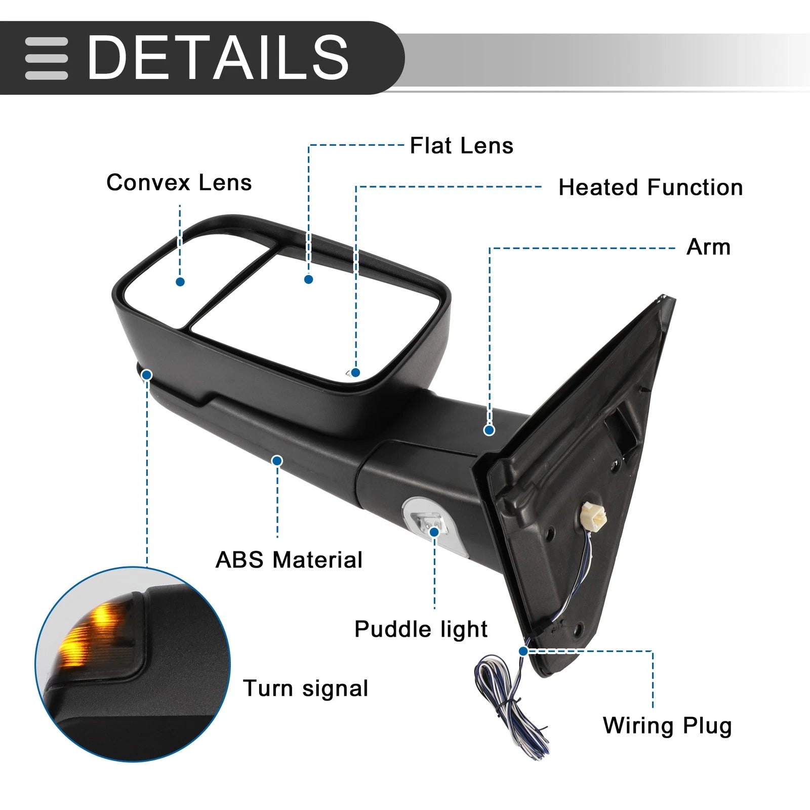 Tow Mirrors for Dodge Ram 2500 3500 2003–2009 with Puddle Lamp Black