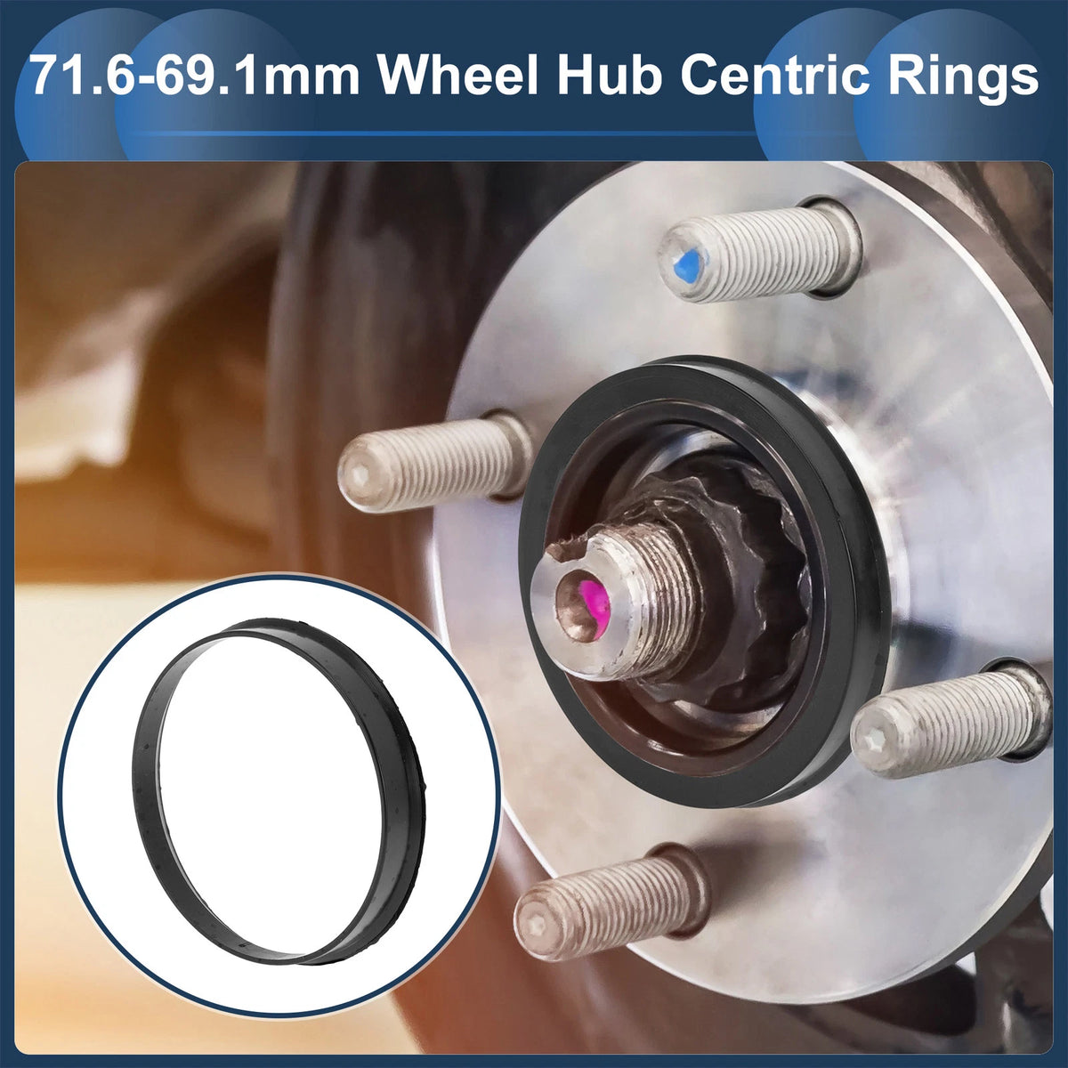 4X Wheel Hub Centric Rings for Car (71.6mm to 69.1mm) Black Polycarbonate