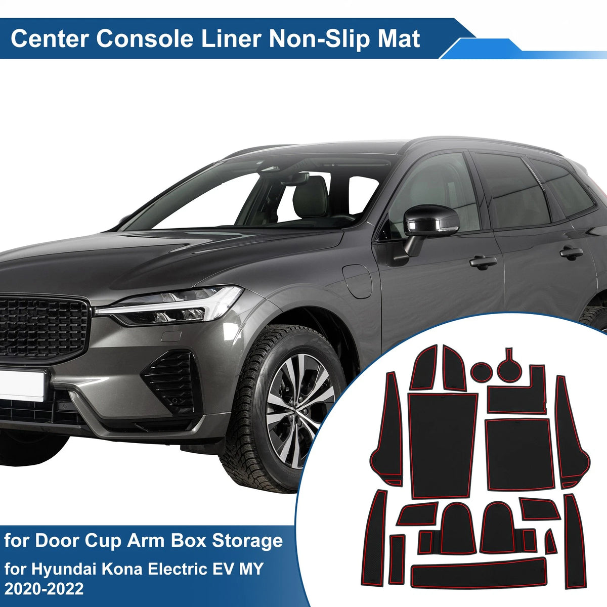 Car Non Slip Mat Set for Hyundai Kona Electric EV (2020–2022) PVC Red
