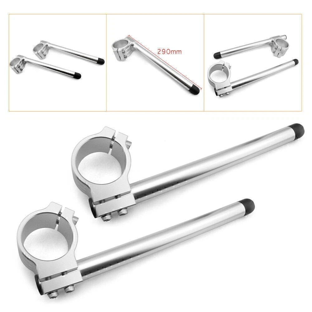 2X 50mm Clip On Handlebar for Suzuki GSXR 600 750 (2006–2019) Silver