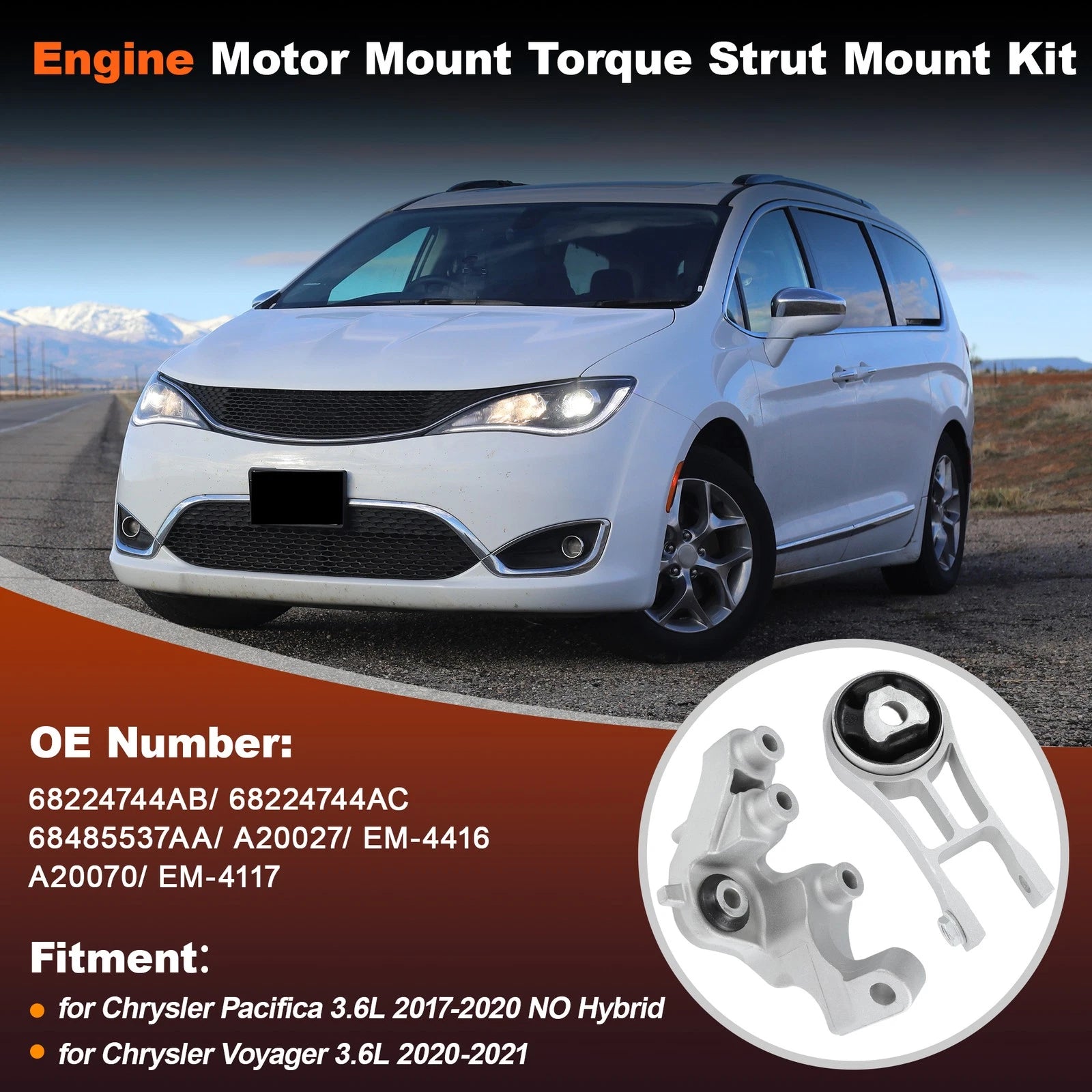 Engine Motor Mount Torque Strut Mount Kit for Chrysler Pacifica (2017–2020)