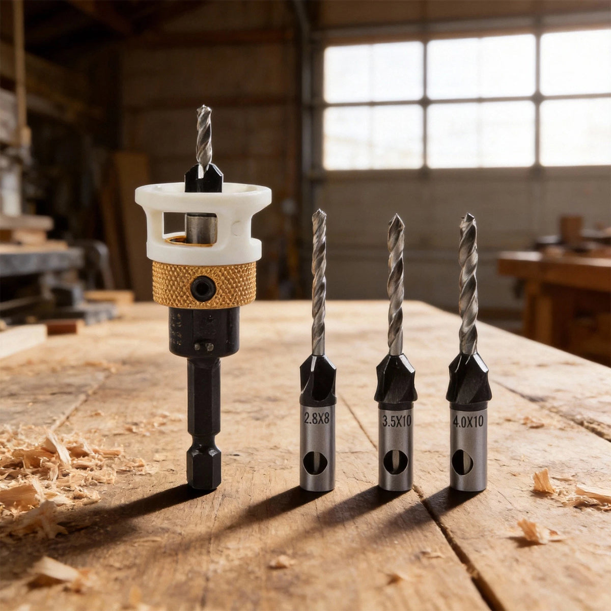 4pcs Adjustable Countersink Drill Bits with Depth Stop for Woodworking