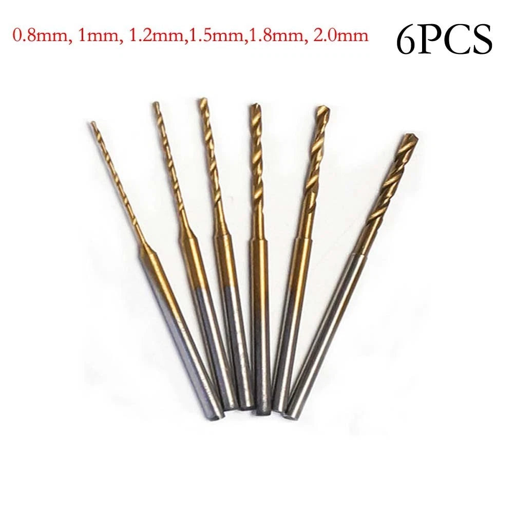 6PCS HSS Tiny Drill Bits 0.8mm 1.5mm 2.0mm for Wood Engraving