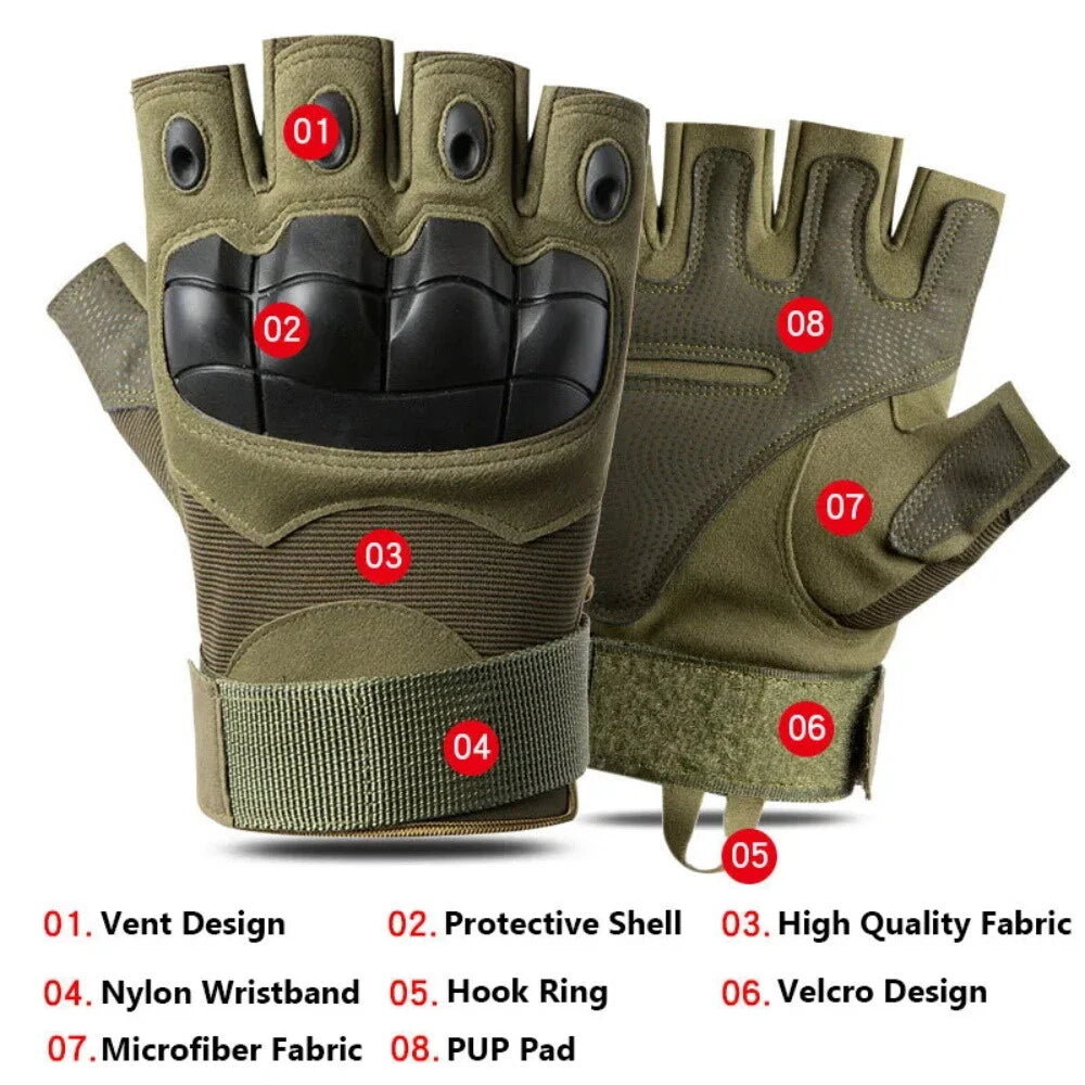 Tactical Gloves for Military Training - Fingerless, Knuckle Protection