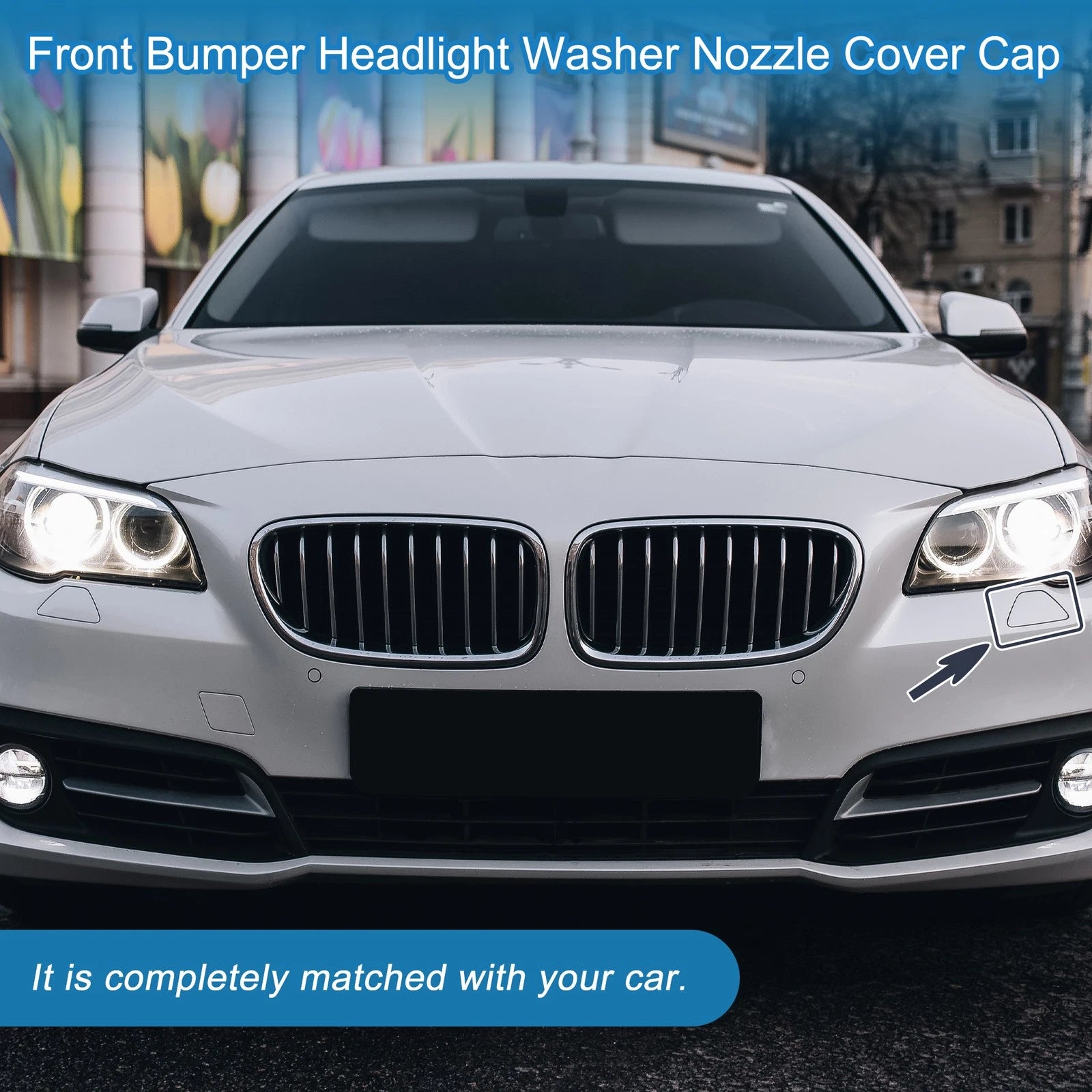 Front Left Headlight Washer Nozzle Cap for BMW M5 (2013–2016) Black Unpainted