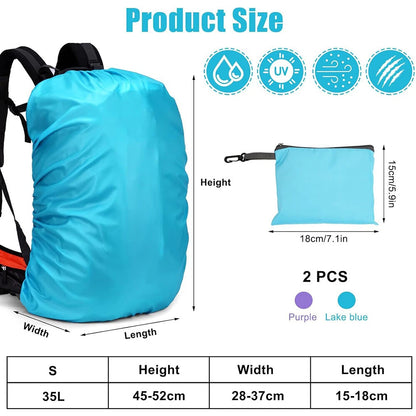 2Pcs Waterproof Backpack Rain Cover with Storage Bags for Hiking Camping