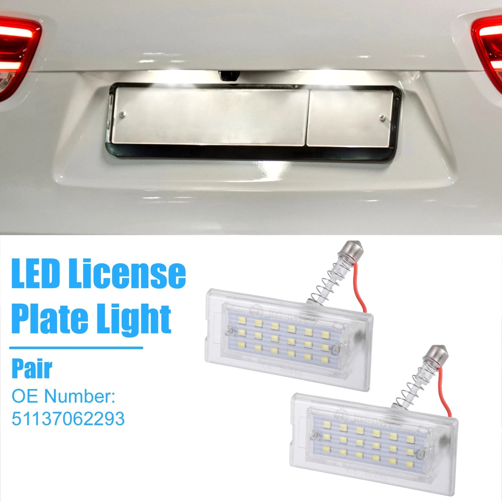 2PCS White LED License Plate Lights Replacement for BMW X5 (2002–2006)