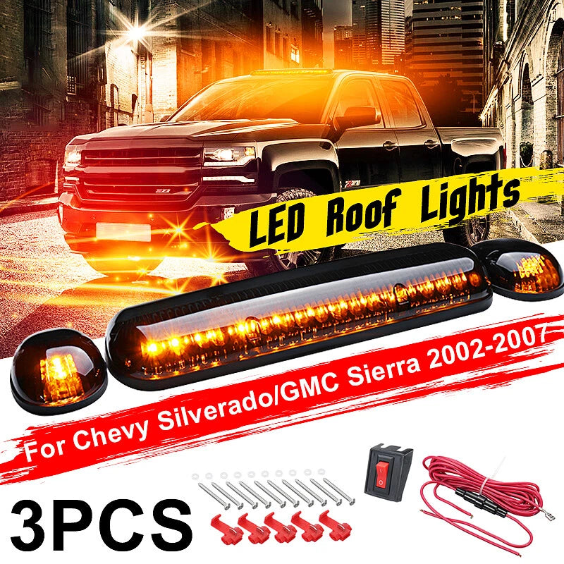 Set of 4 Amber LED Cab Roof Running Lights for Chevy Silverado GMC Sierra (2002–2007)
