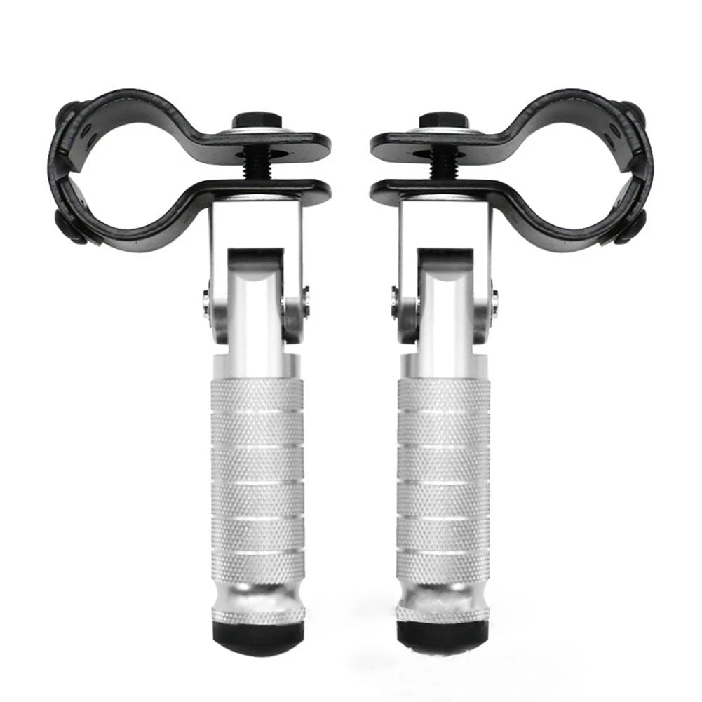 2X Silver Motorcycle Folding Rear Footpeg Kit for Universal (30mm-32mm)