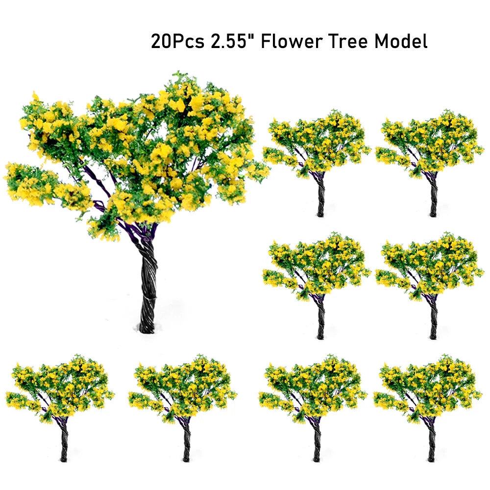 20Pcs 2.55" Yellow Flower Model Trees For Train Railroad Diorama Scenery Layout