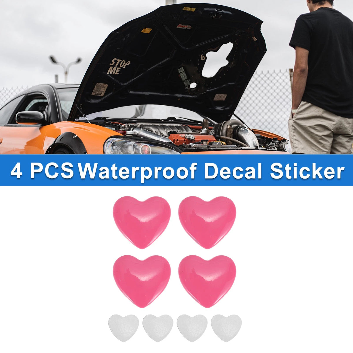 Set of 4 Heart Pattern Car Bumper Stickers Decals Waterproof 2.8x2.8cm